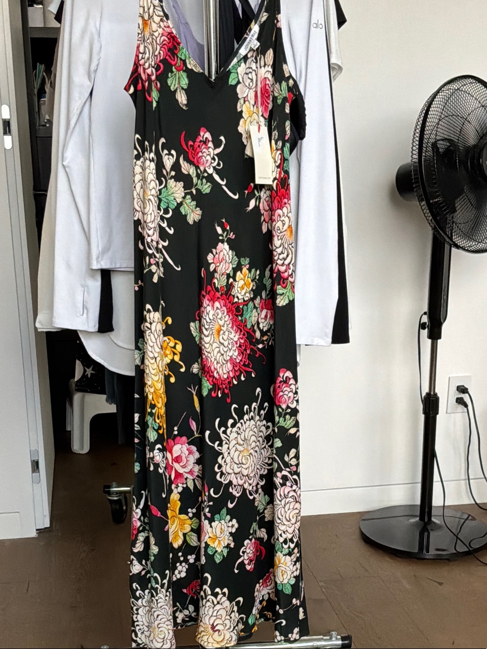 Floral V-Neck Slip Dress - Black Multi